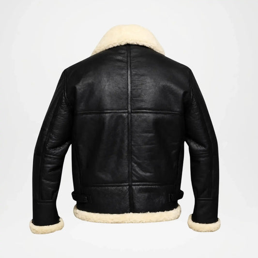 B-3 Men’s Black Shearling Leather Fur Bomber Jacket