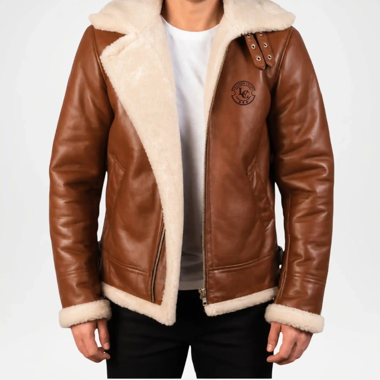 B3 Brown Shearling Bomber Jacket for Men