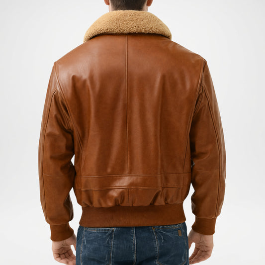 brown bomber jacket with fur collar men