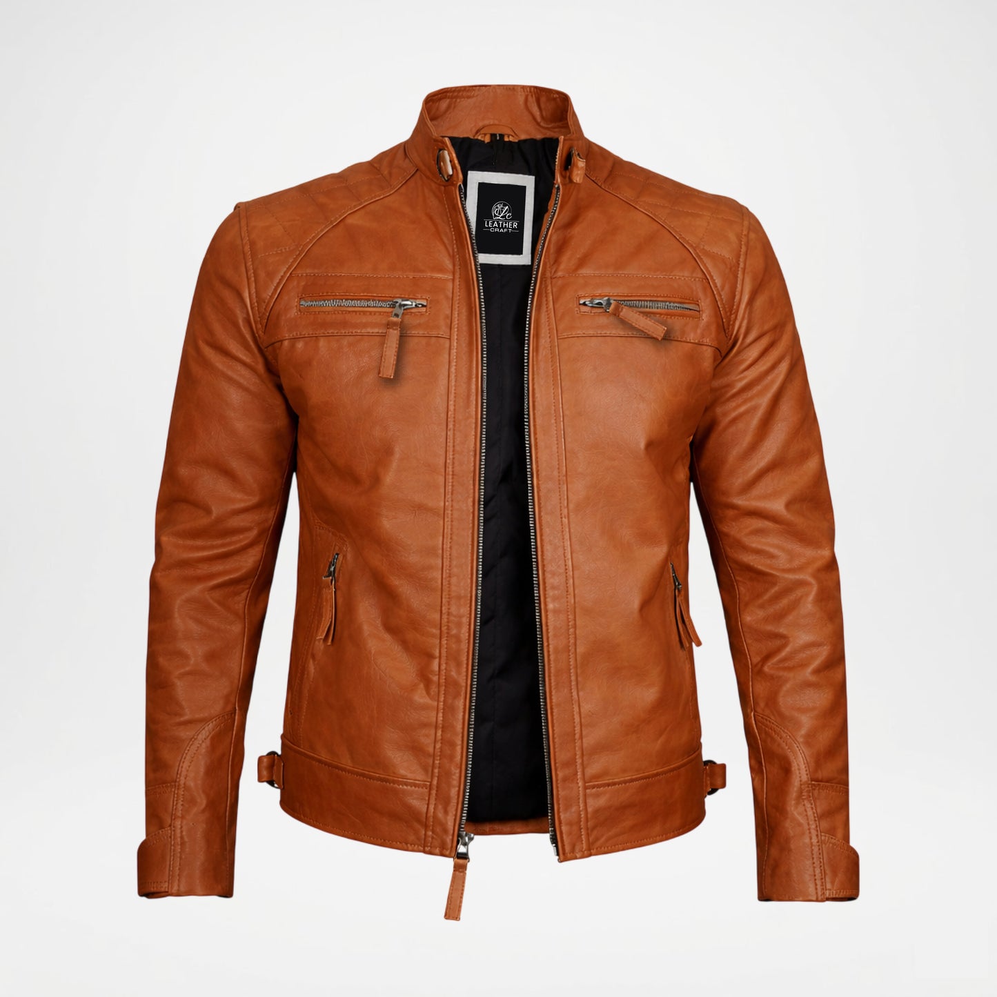 Brown leather jacket on a white background