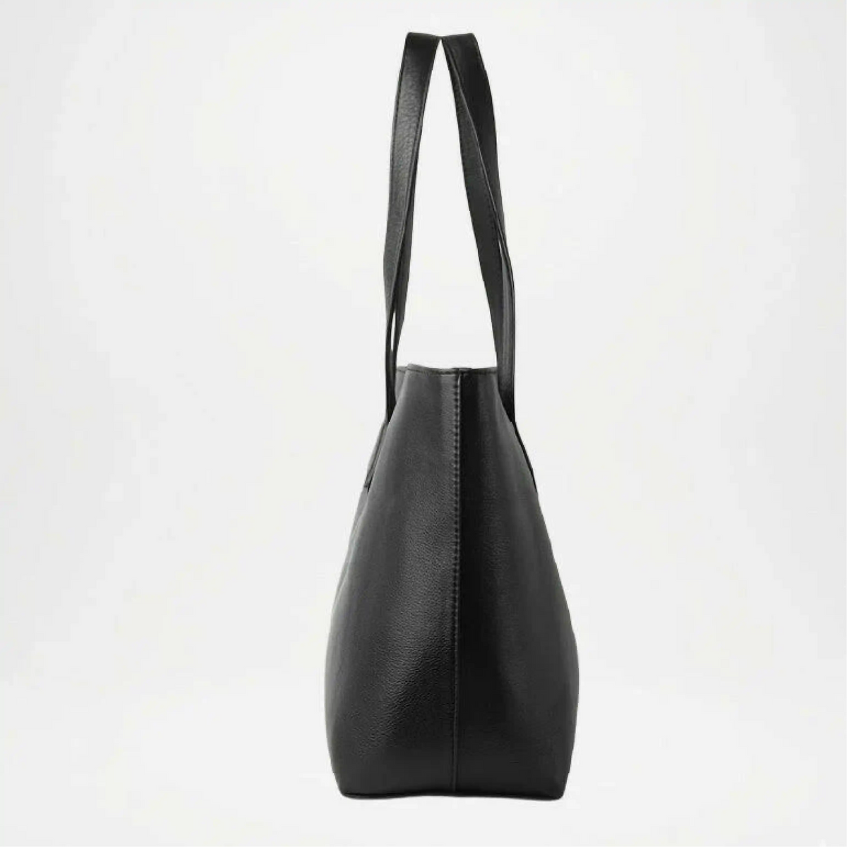 Black Leather Tote Bag side view Women