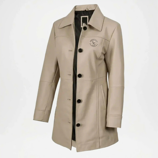 beige leather coat women lambskin style