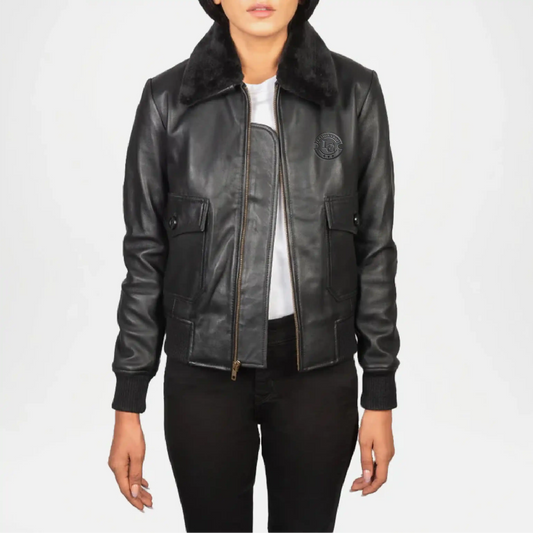 Black Leather Bomber Jacket