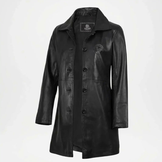 Black Leather Car Coat for Women