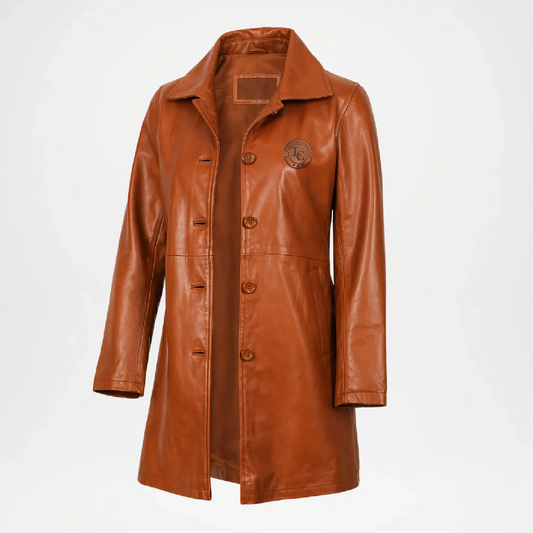 Brown leather coat on a white background