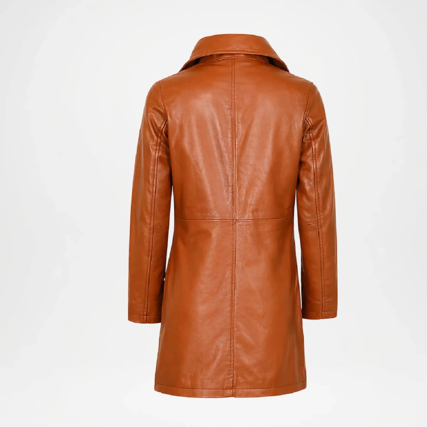 Brown leather coat on a white background back view