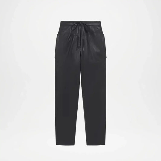 black leather joggers womens