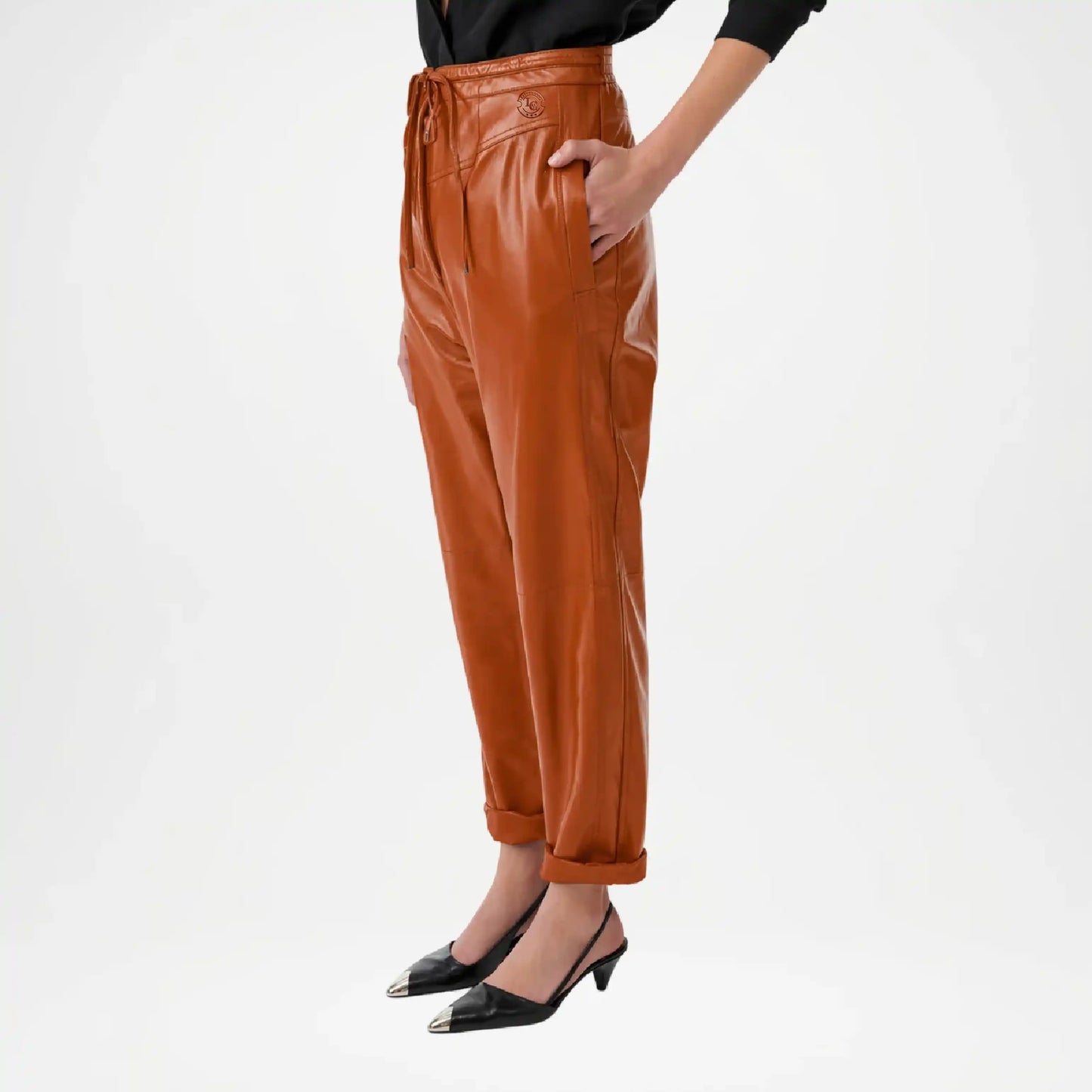brown leather jogger pant women