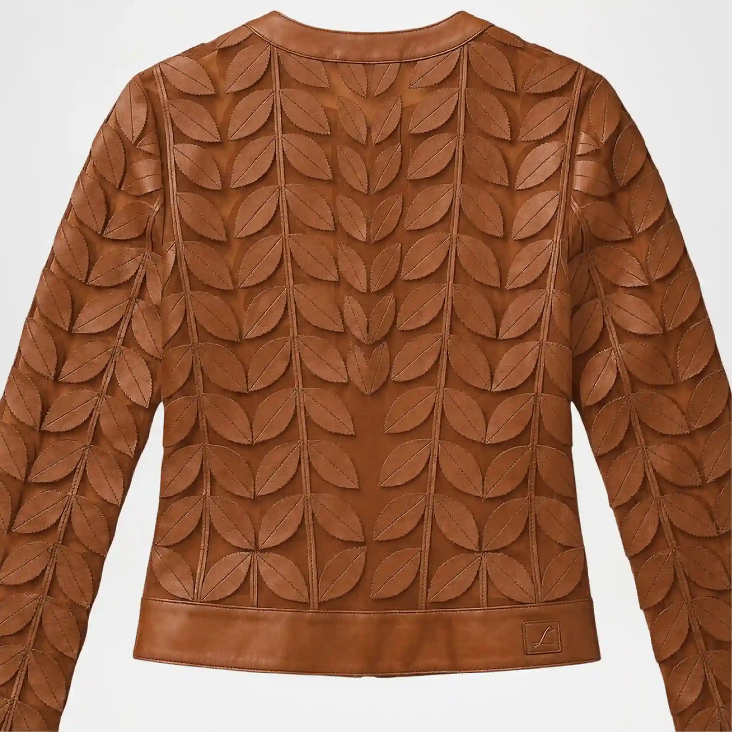 Brown Leather Leaf Applique Jacket for Women