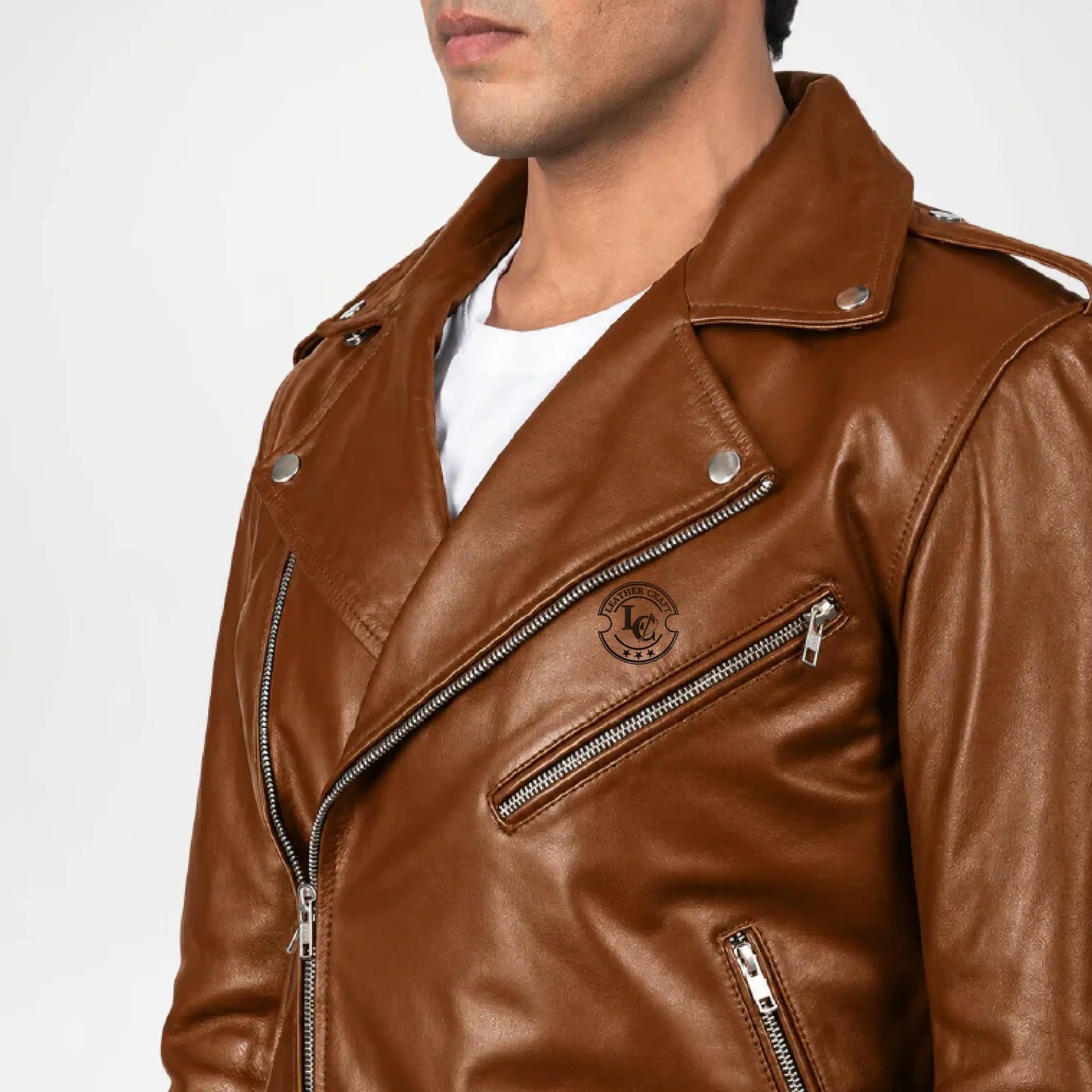 brown moto leather jacket mens