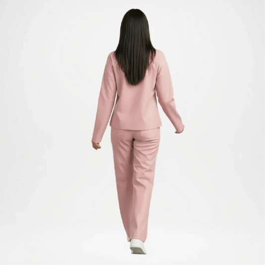 Person wearing a pink tracksuit on back view