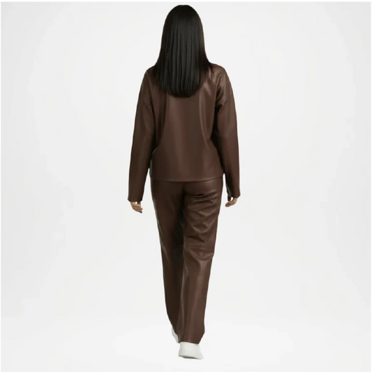 Dark brown mock neck Leather jacket