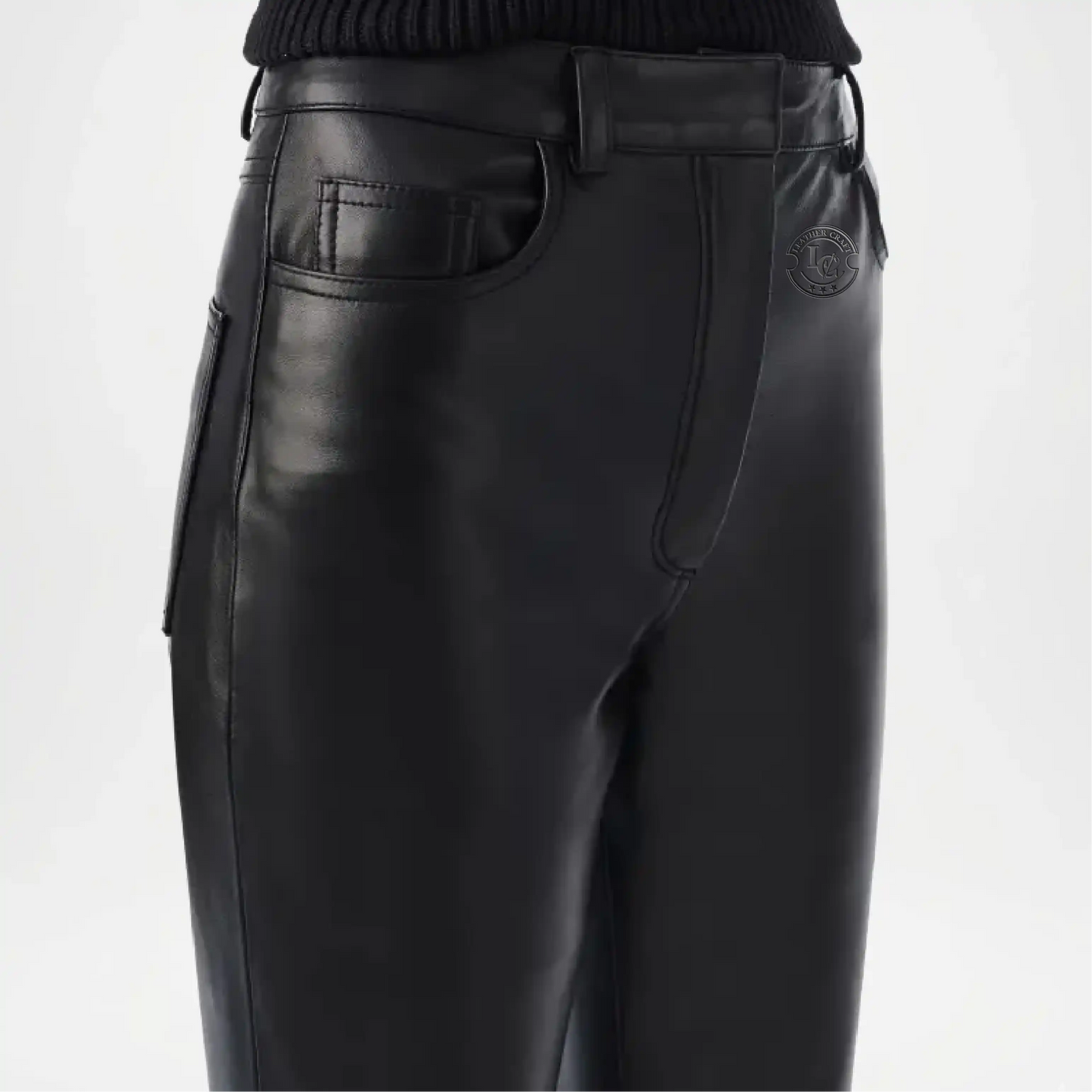 black leather flare pants plus size