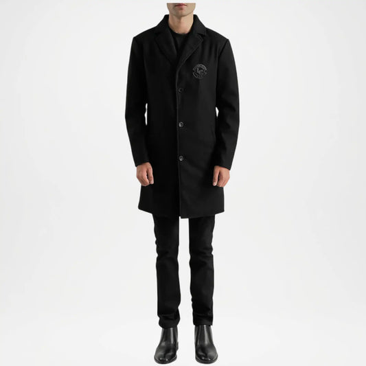 Men’s black wool blend coat for formal wear