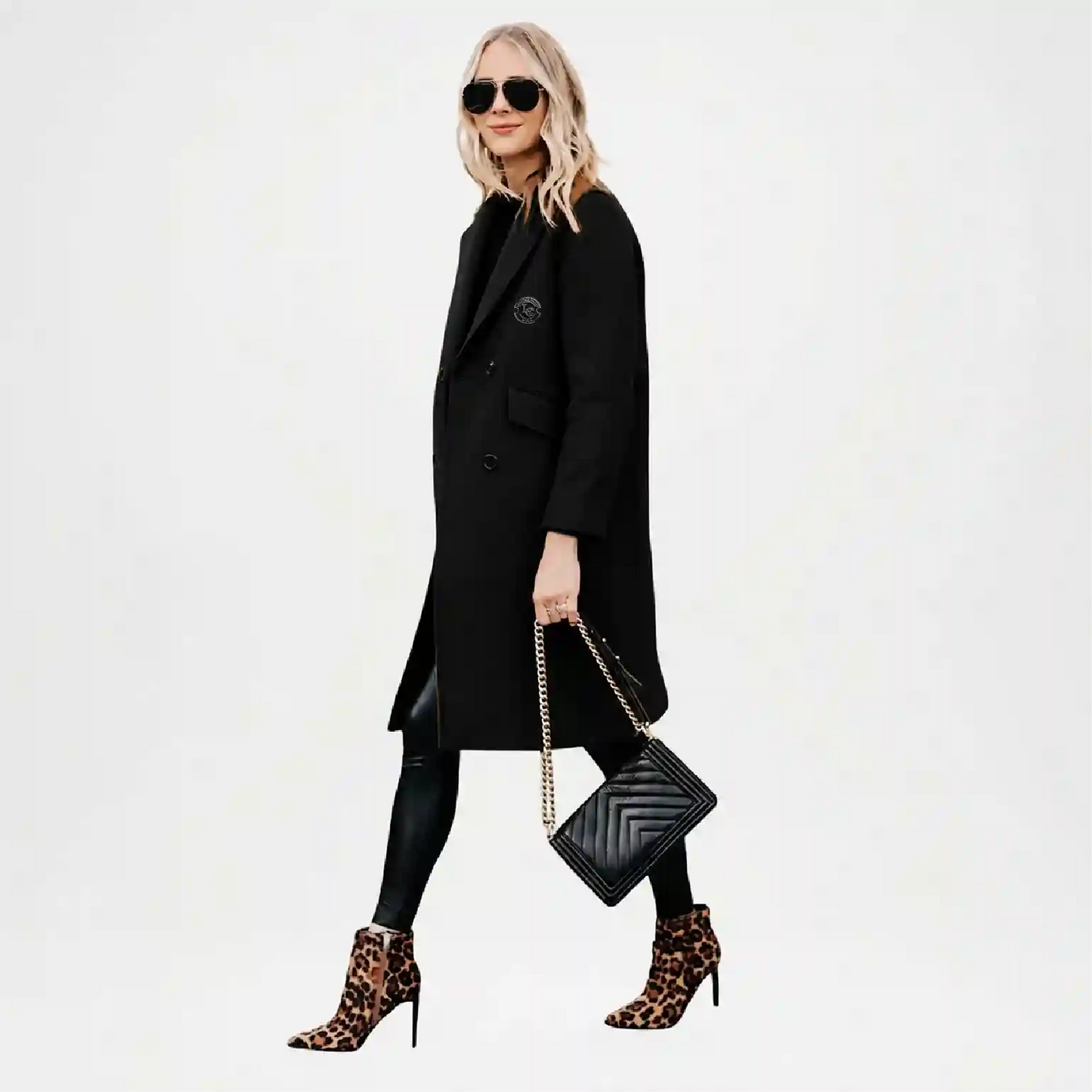 Black Wool Double Breasted Coat for Women