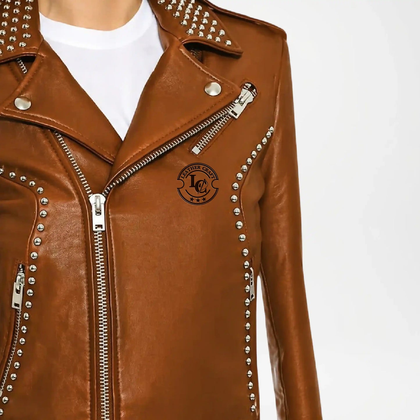 womens brown biker jacket classic leather style