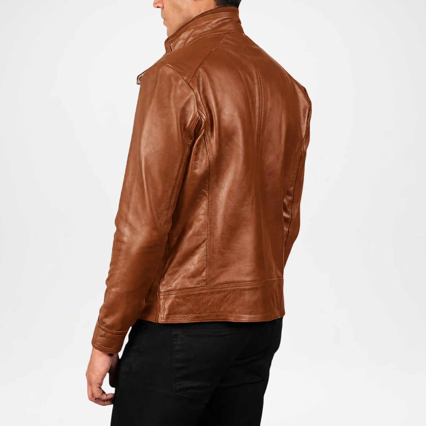 Classic Biker Style Men’s Brown Leather Moto Jacket