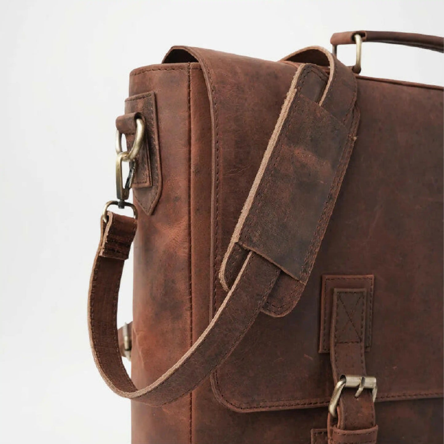 distressed brown leather shoulder bag