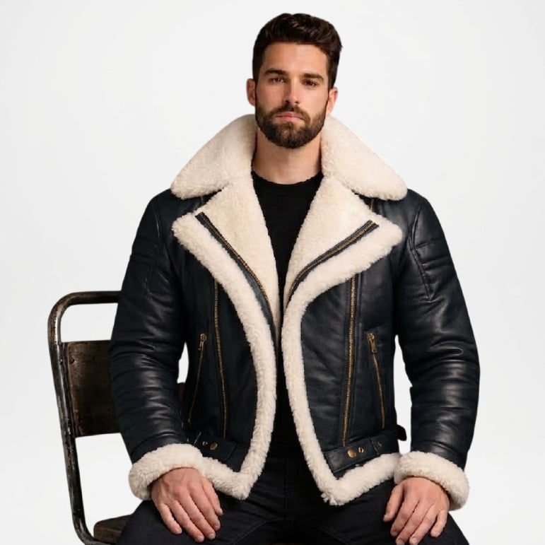 black bomber leather jacket men aviator style