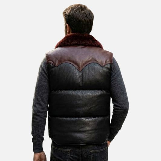 black leather vest with fur collar men