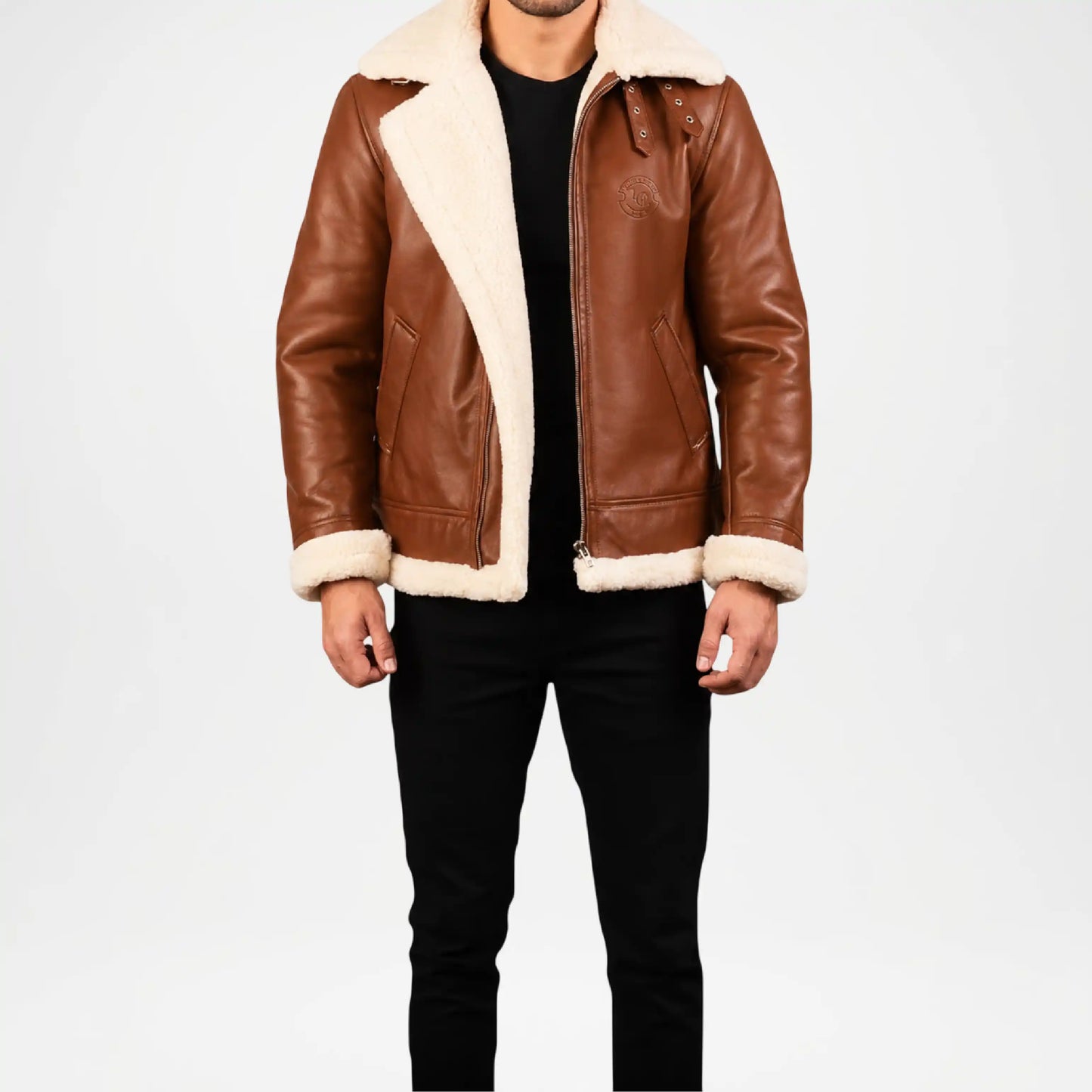 Francis Brown Shearling Bomber Jacket for Men