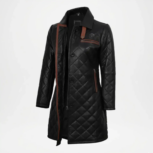 Black Leather Car Coat for Women