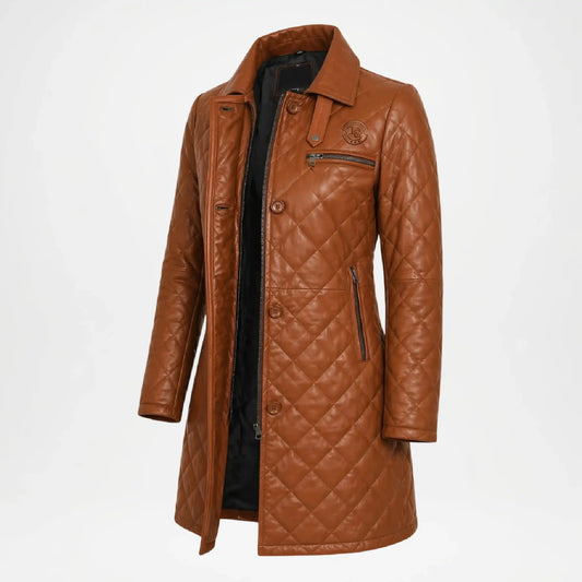 brown leather car coat women