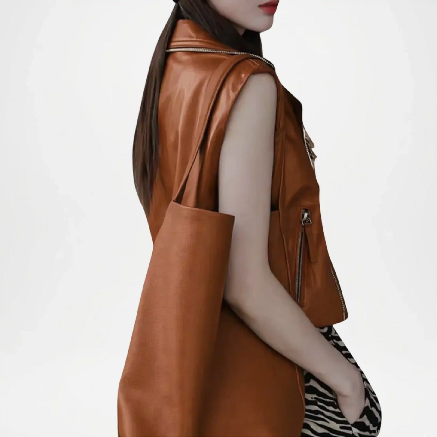 womens brown sleeveless leather jacket