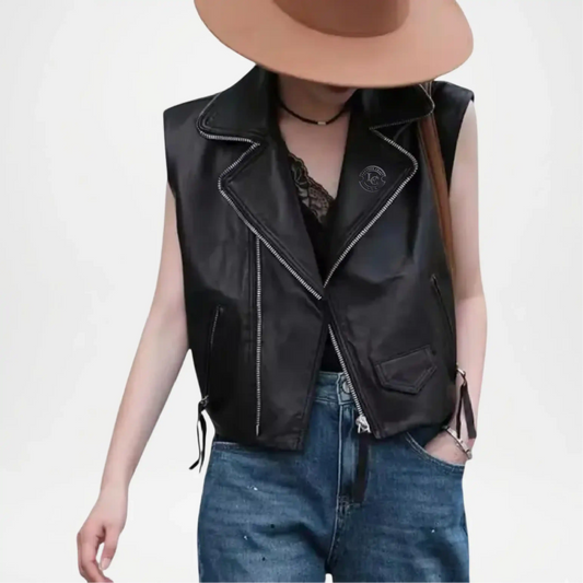 black biker vest women leather