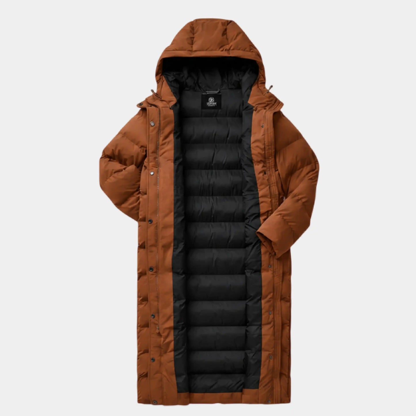Brown Hooded Longline Puffer Jacket for Women