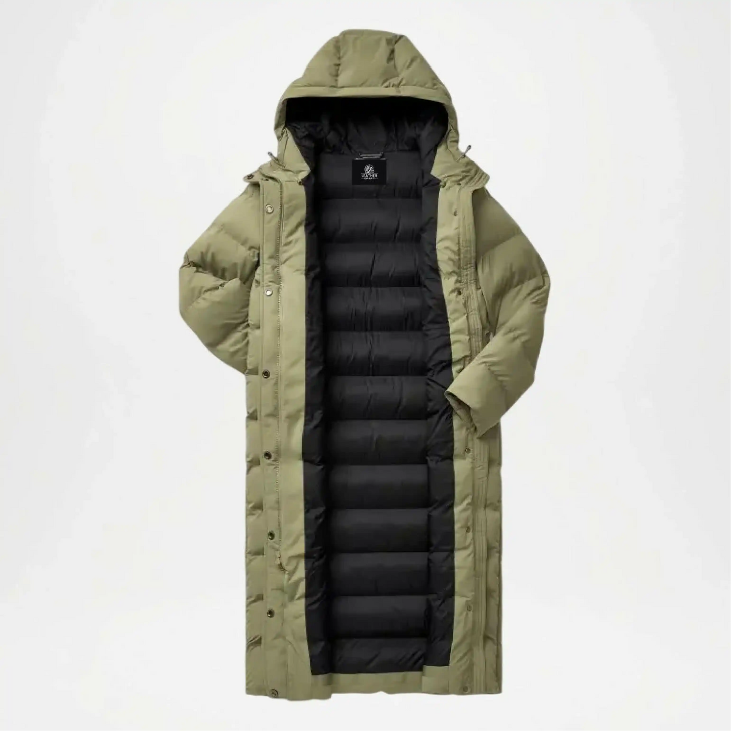 green quilted puffer jacket women long style