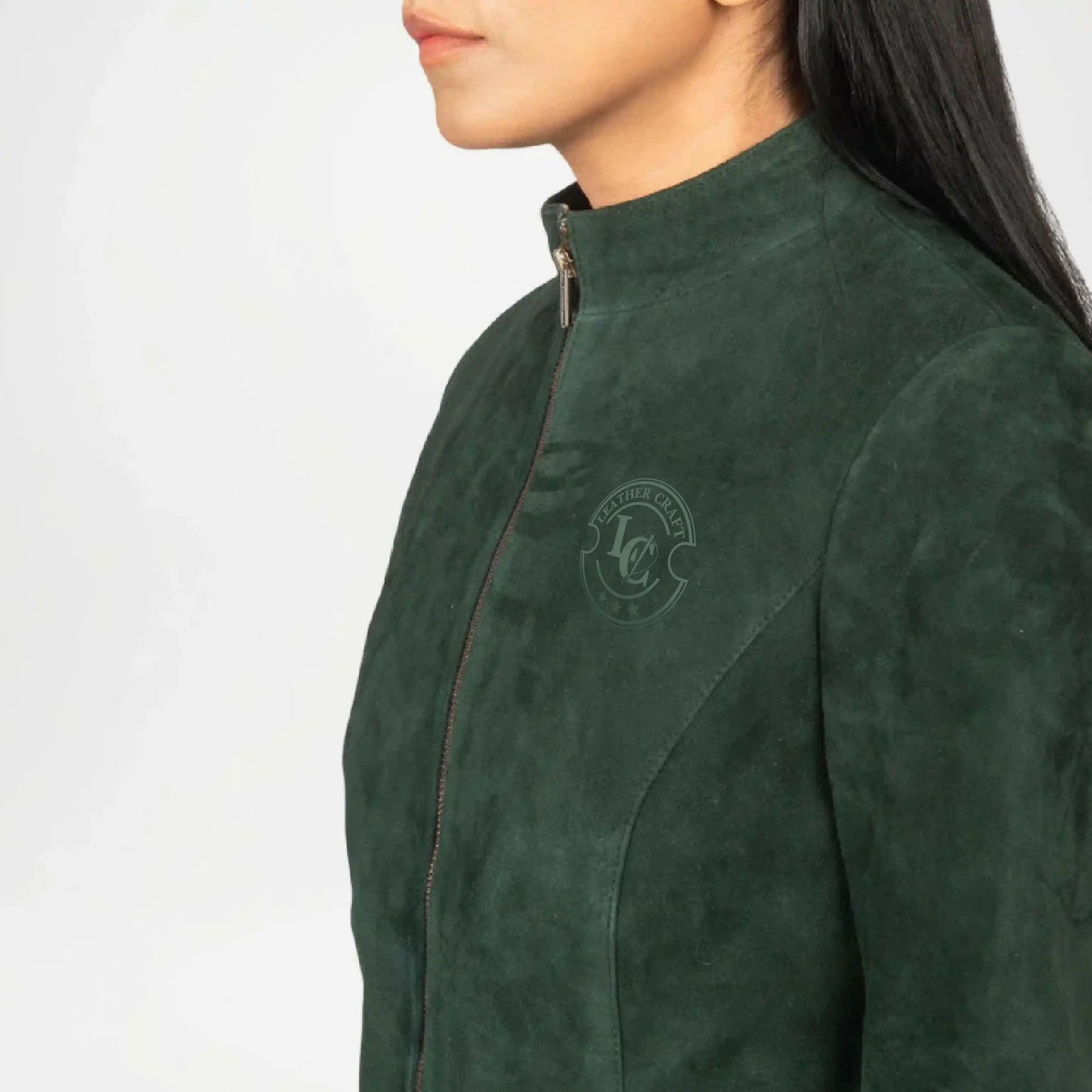 womens green biker suede jacket