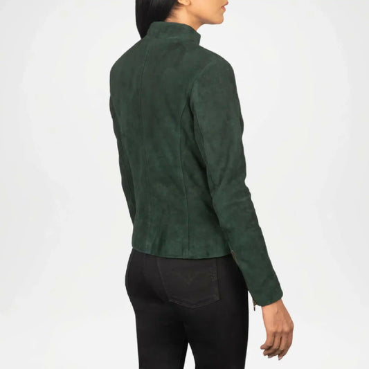Green Suede Biker Jacket for Women