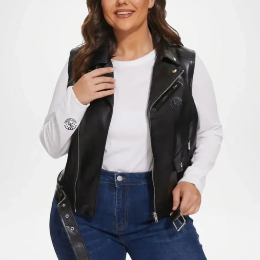 Jazmine Women’s Black Leather Moto Vest