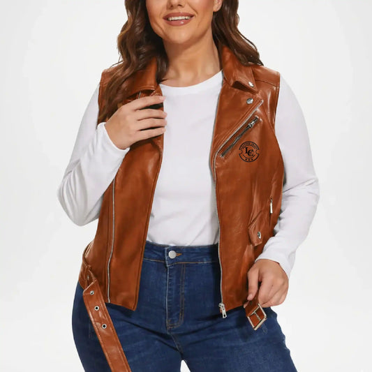 womens brown sleeveless moto jacket leather