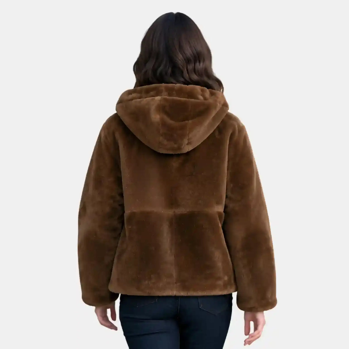 Back View Of Lambskin Shearling Jacket With hood