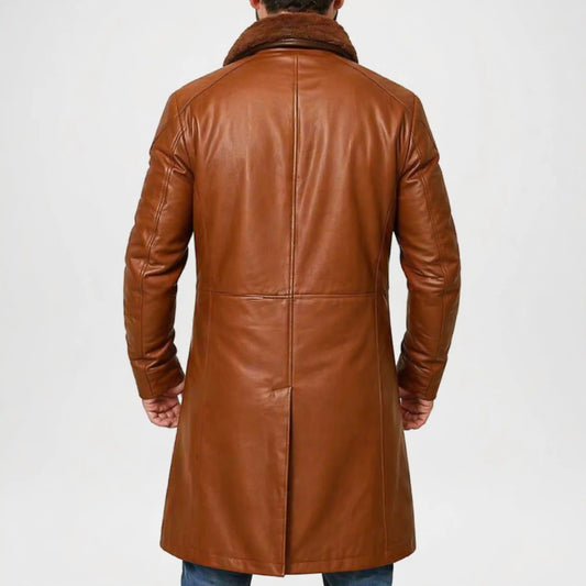 mens brown winter leather coat shearling