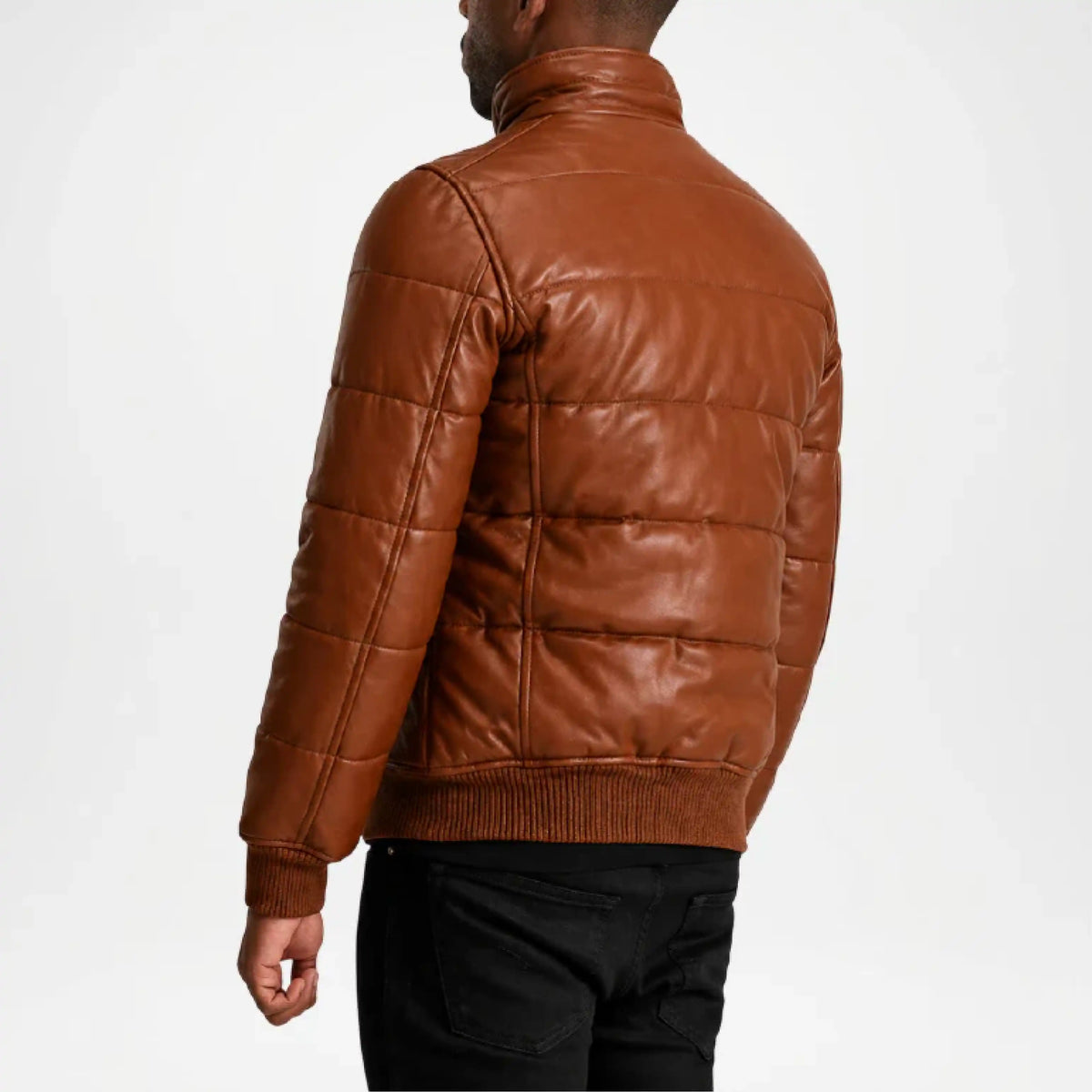 back brown leather puffer jacket men