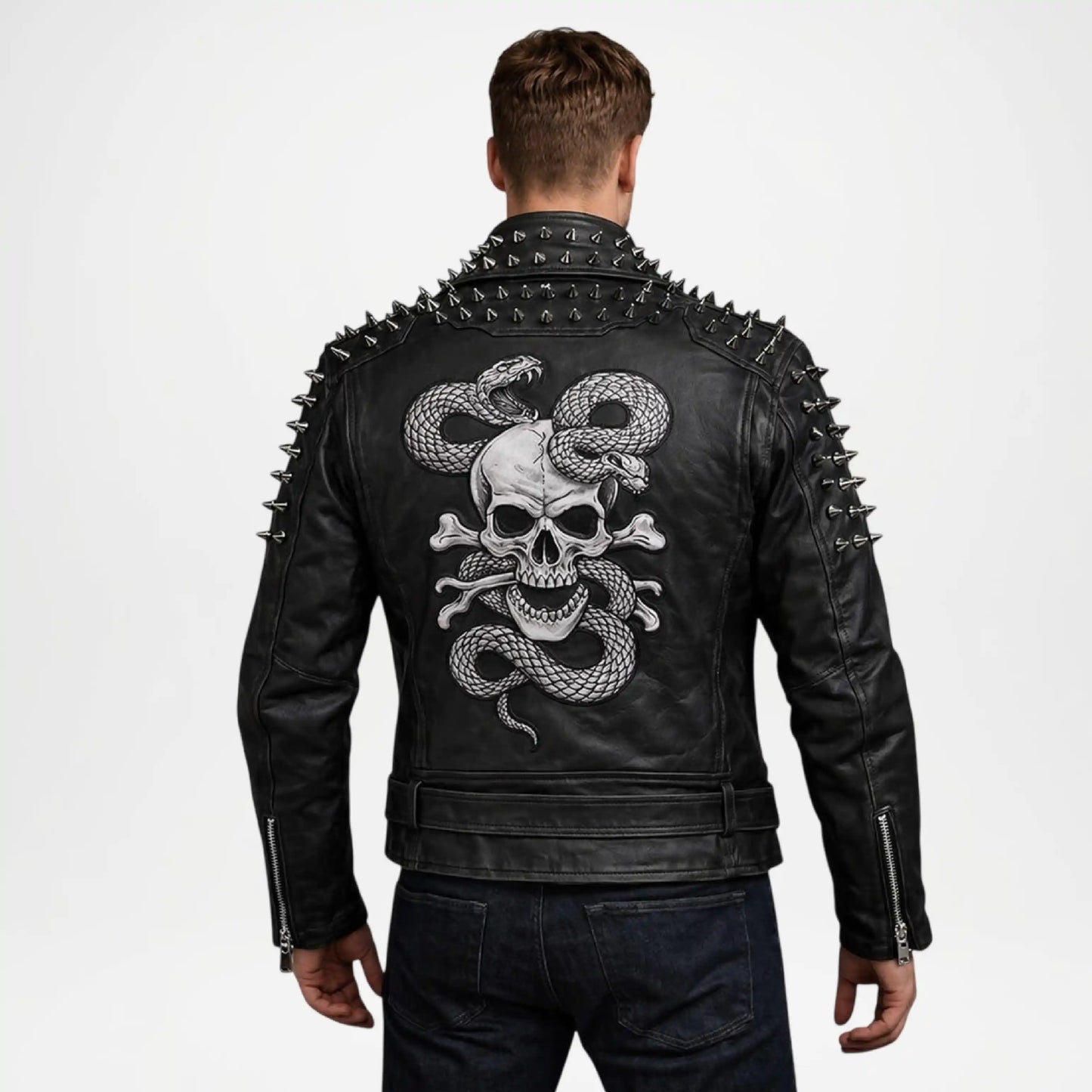 black studded leather jacket men biker style
