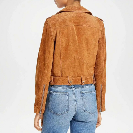 tan brown suede leather jacket women