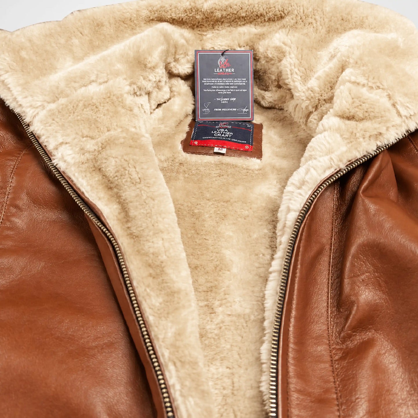 close up brown leather jacket