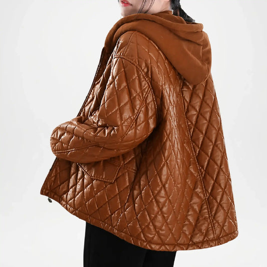 Veil Women’s Brown Quilted Leather Jacket