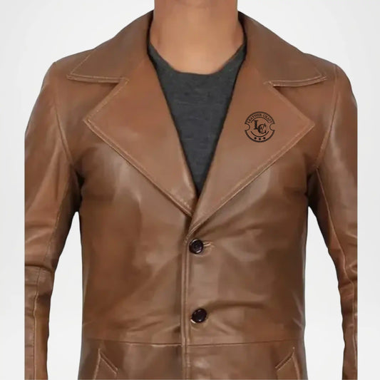 brown leather trench coat vintage