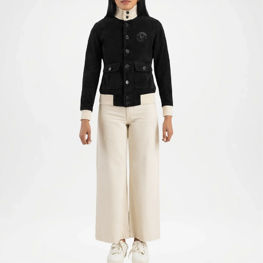 black suede bomber jacket outfit