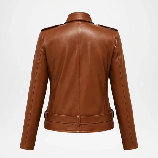 dark brown leather biker jacket women