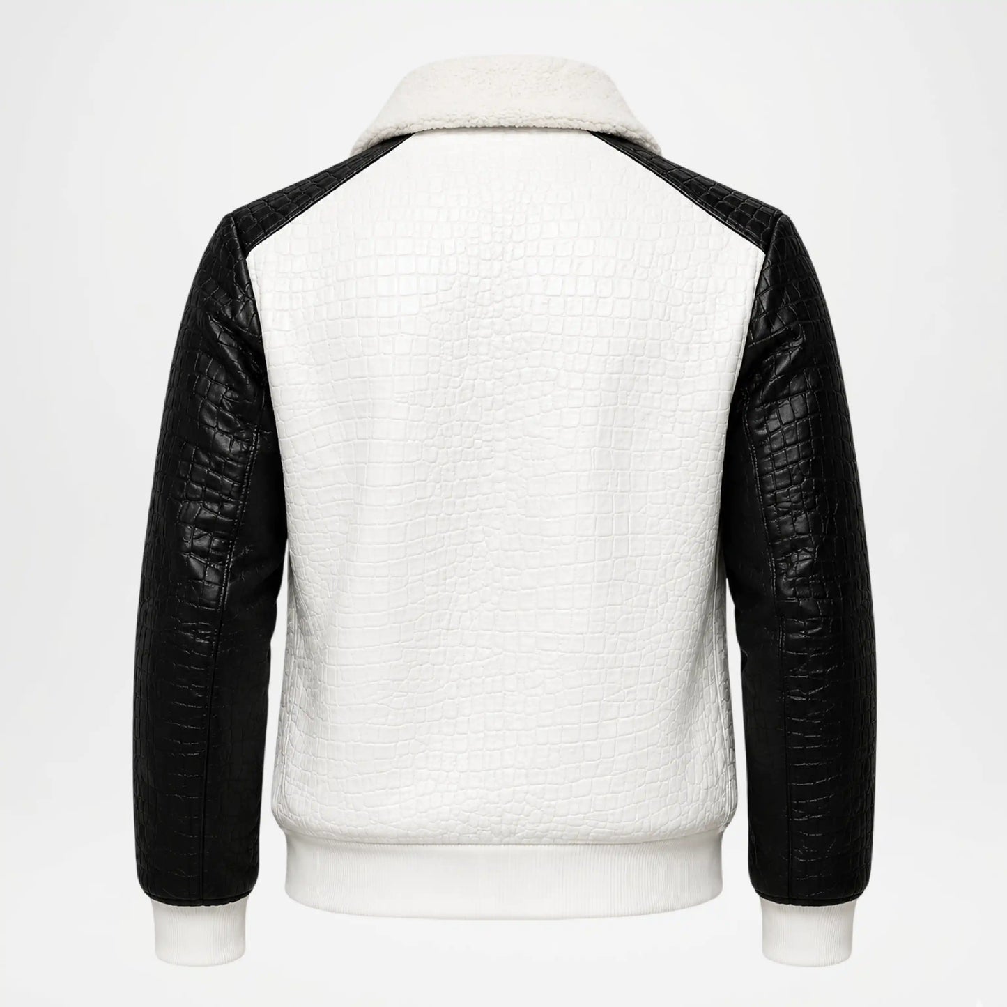 White Crocodile Leather Jacket Black Sleeves