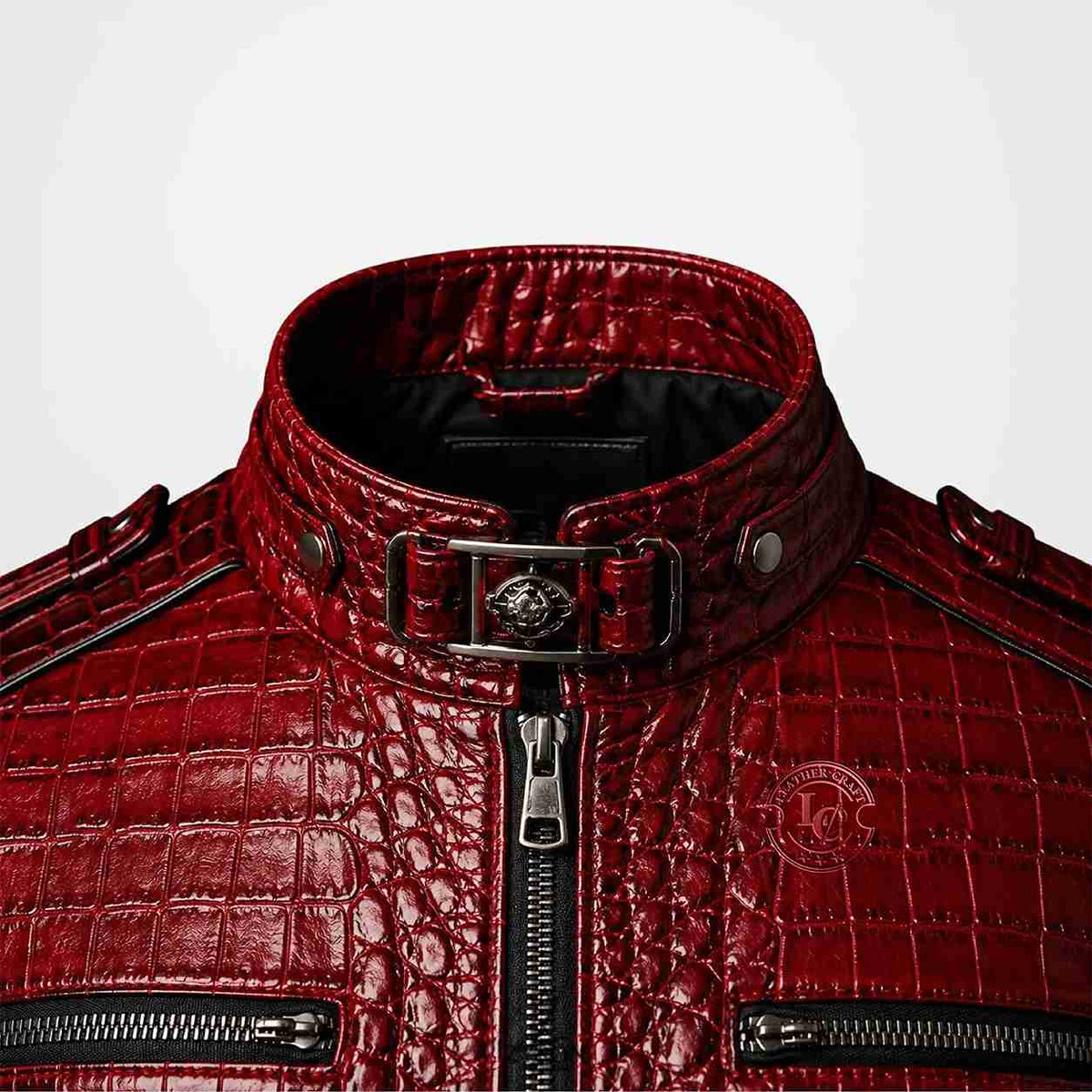 Red Crocodile Leather Jacket for Men