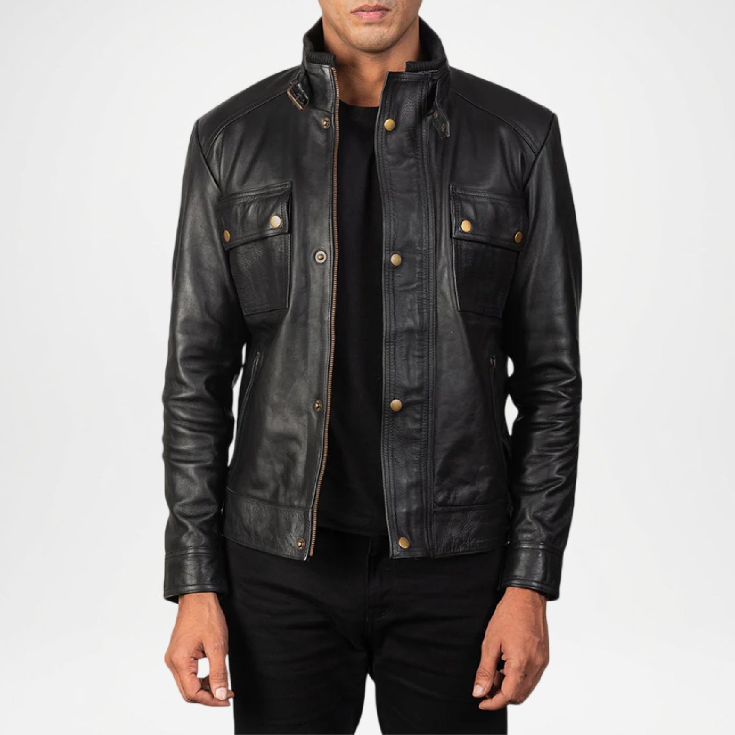 Classic Biker Style Men’s Black Leather Moto Jacket