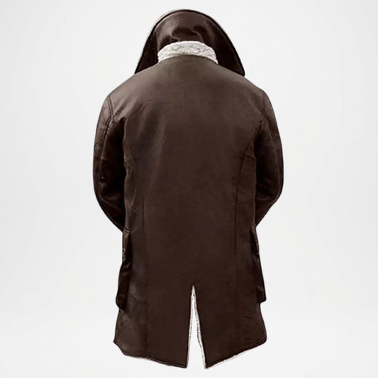 Brown Sherpa Lined Leather Coat for Men