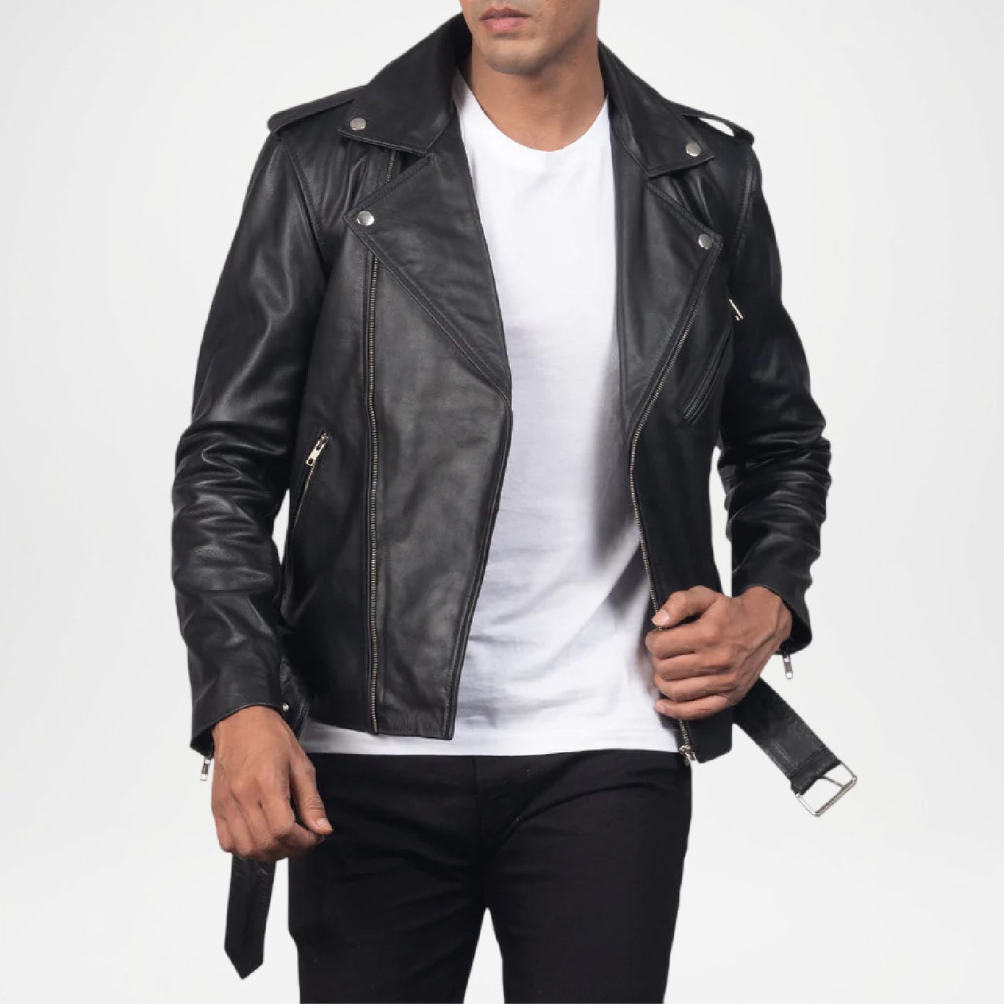 men's black faux leather moto jacket